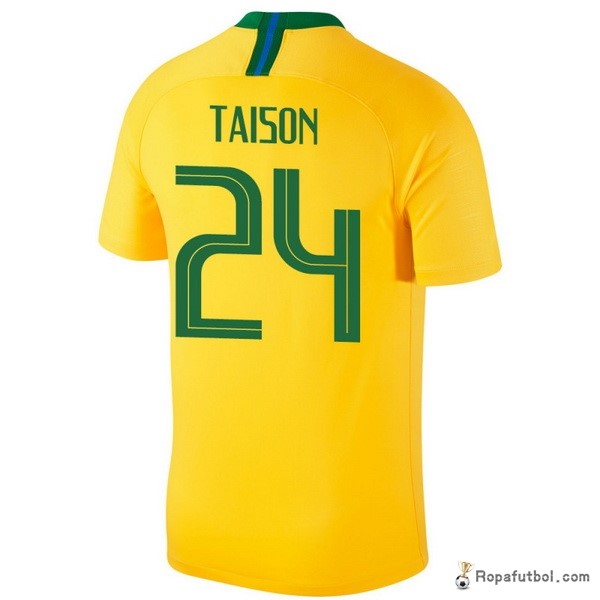 Camiseta Brasil Replica Primera Ropa Taison 2018 Amarillo